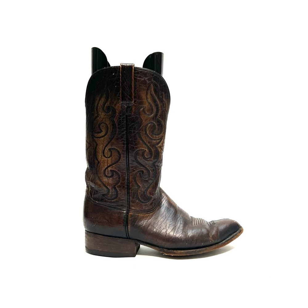 LUCCHESE | Vintage 1970s mens brown marbled leather western style cowboy boots